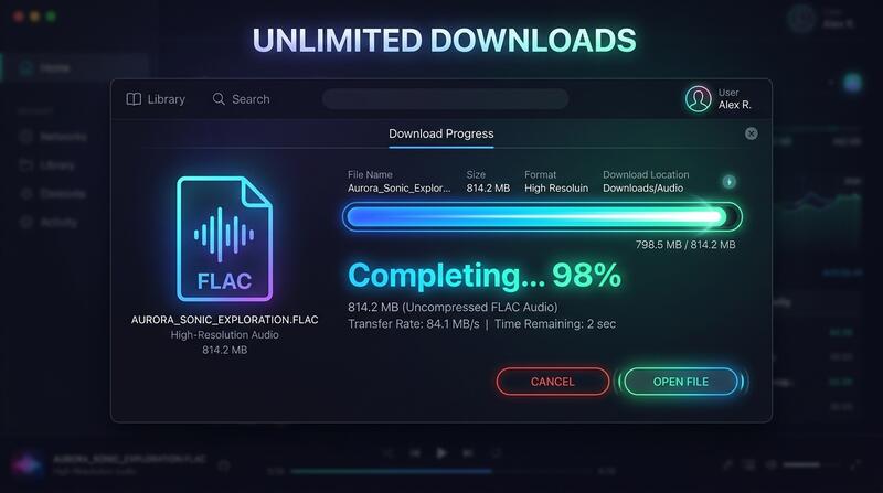 Fast unlimited download progress bar for WAV files